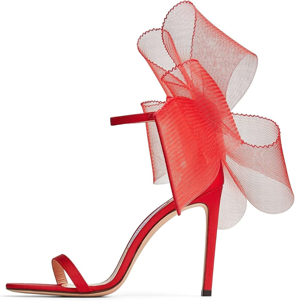 Coutgo Women's One Strap Heeled Sandals Open Toe Asymmetric Non-removable Bow Knot Satin Ankle Bu... | Amazon (US)