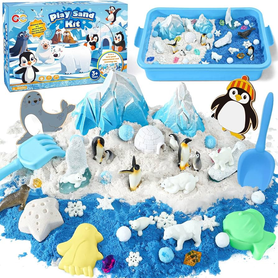 G.C Winter Polar Sensory Bin for Kid, Snow Play Sand Toy Kit with Sandbox/Sensory Sand/Arctic Ani... | Amazon (US)