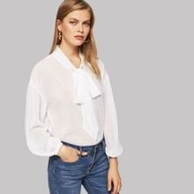 Dot Jacquard Tied Neck Blouse | SHEIN