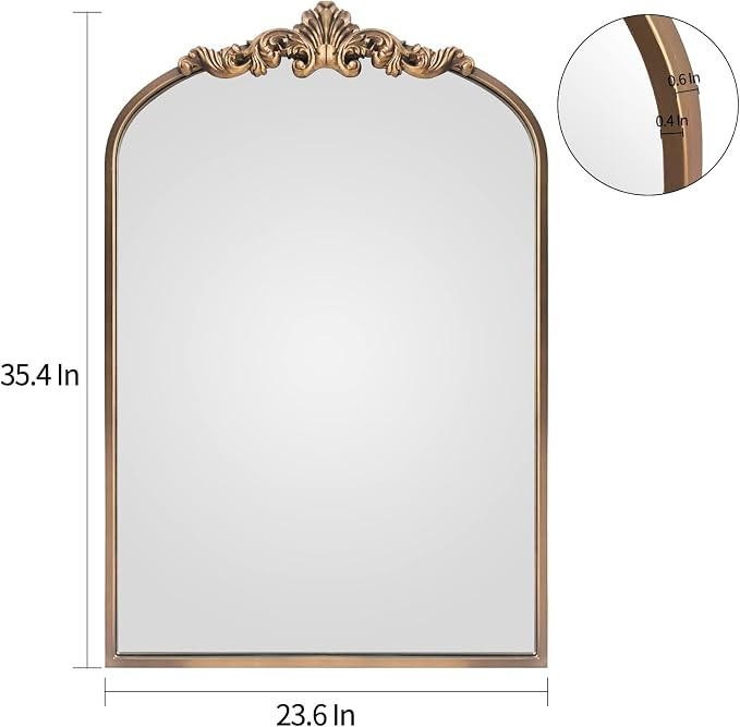 Arched Gold Mirror,Gold Traditional Vintage Ornate Baroque Mirror,Antique Brass Mirrors,Wall Moun... | Amazon (US)
