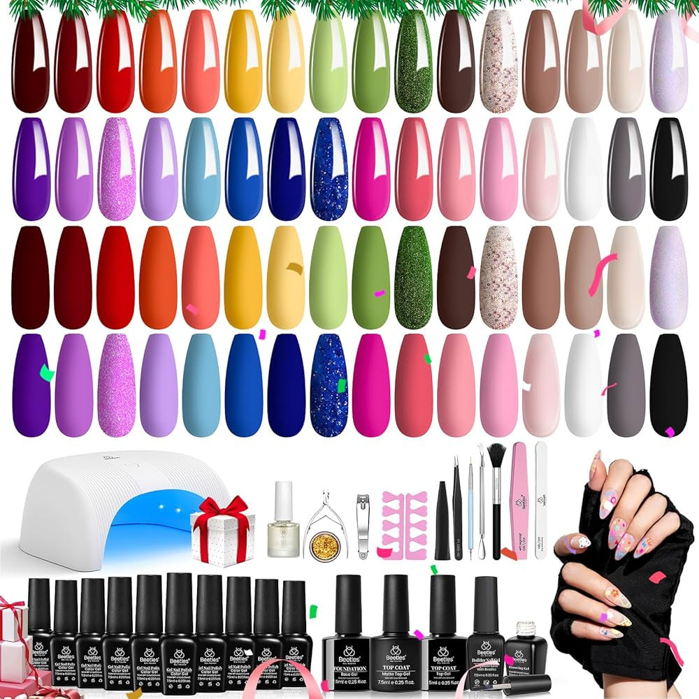 Beetles - Kit de 52 esmaltes de uñas de gel con luz LED UV, kit de iniciación de 32 colores con... | Amazon (US)