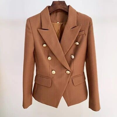 Double Breasted Brown Blazer With Gold Buttons Slim Fit Luxury Jacket | eBay AU