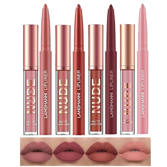 LANGMANNI 4pcs Matte Lipstick with Lipliners Durable Makeup Set,Long-Lasting Non-Stick Cup Not Fa... | Amazon (US)
