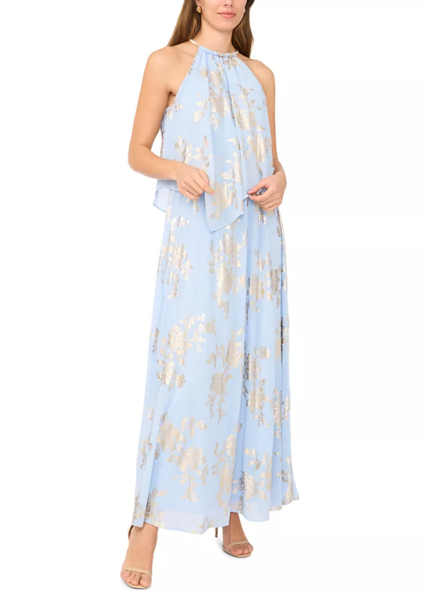 Women's Sleeveless Foil Halter Gown with Necklace | Belk