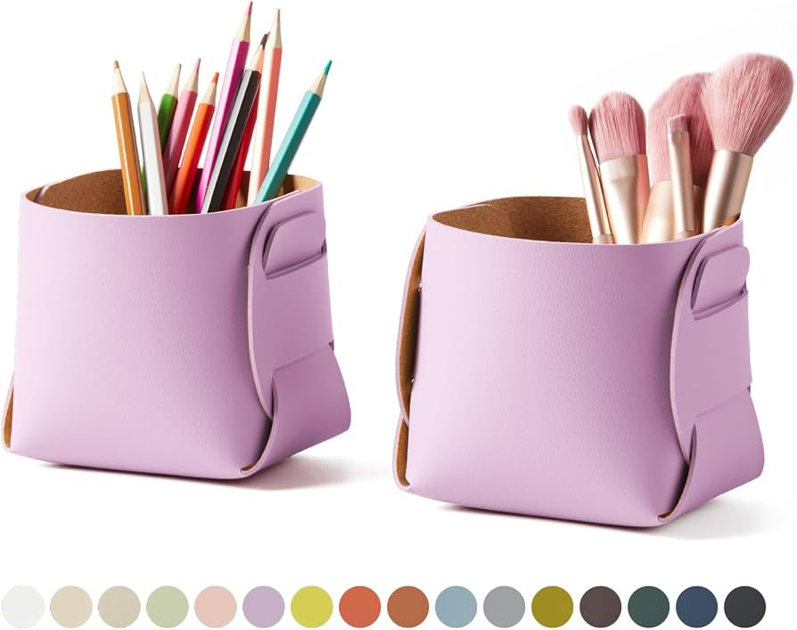 HOMIEAZICOZI 2-Pack Cork Leather Desk Accessories Storage - Pencil Pen Holder - Makeup Brush Hold... | Amazon (US)