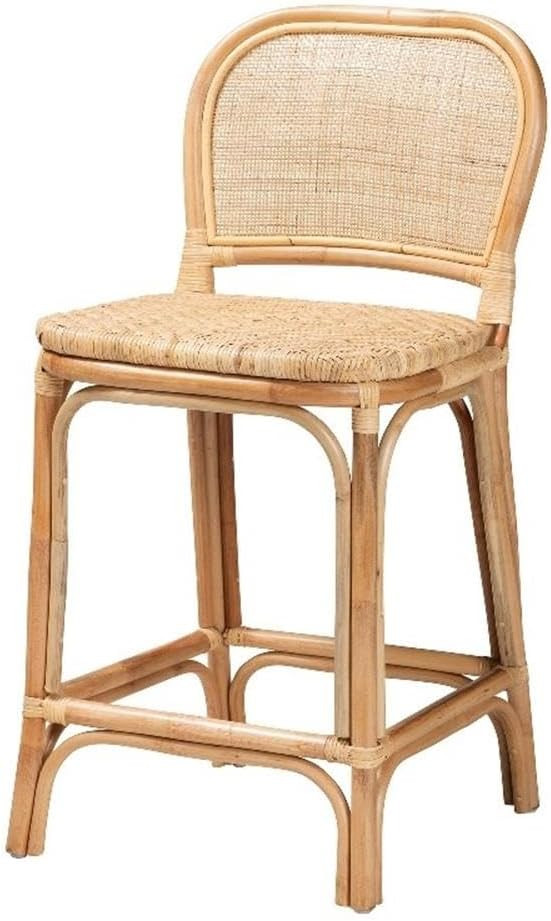 Baxton Studio Adrena Modern Bohemian Natural Brown Rattan Counter Stool | Amazon (US)