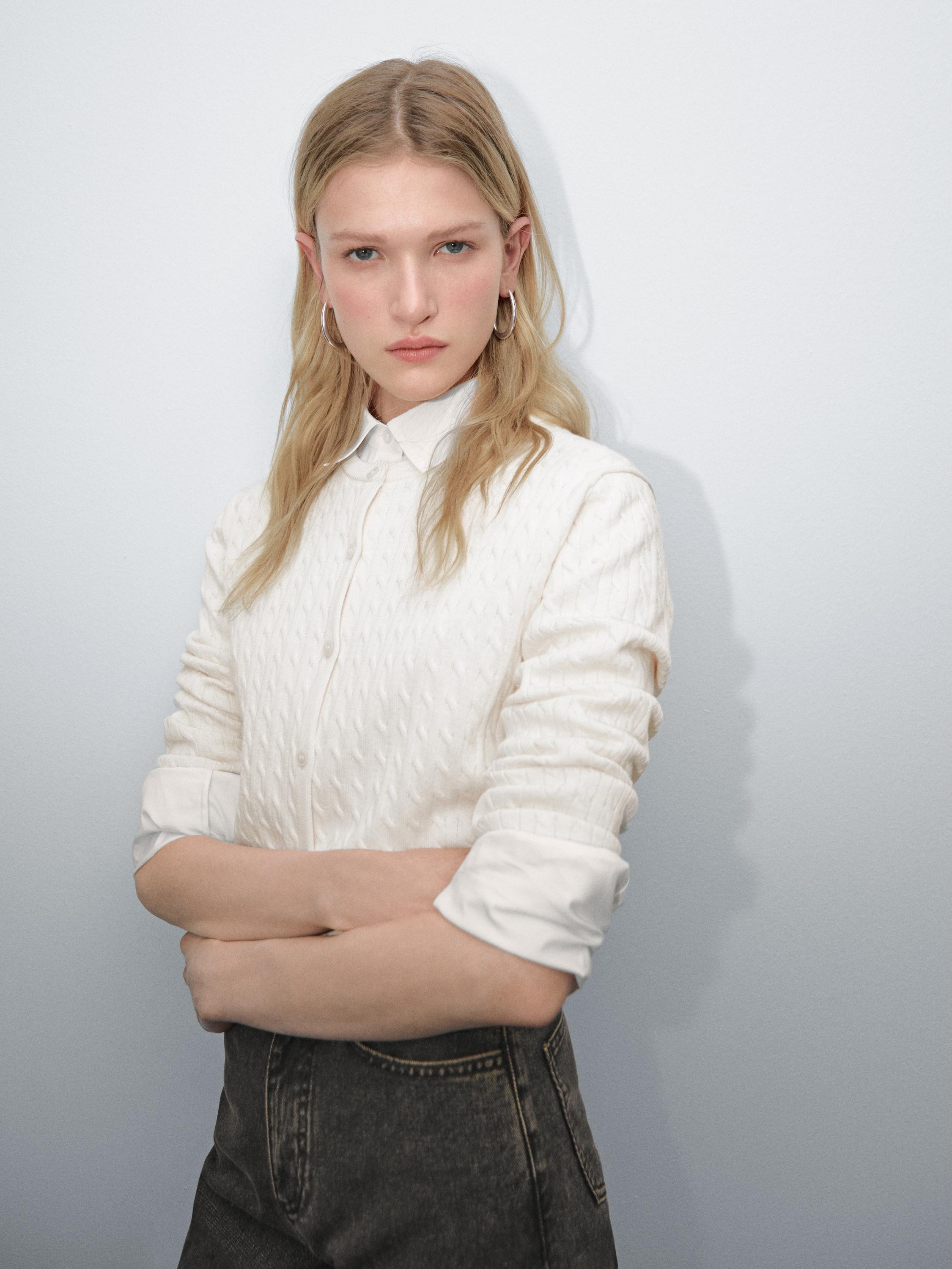 100% cotton cable-knit cardigan | Massimo Dutti DE