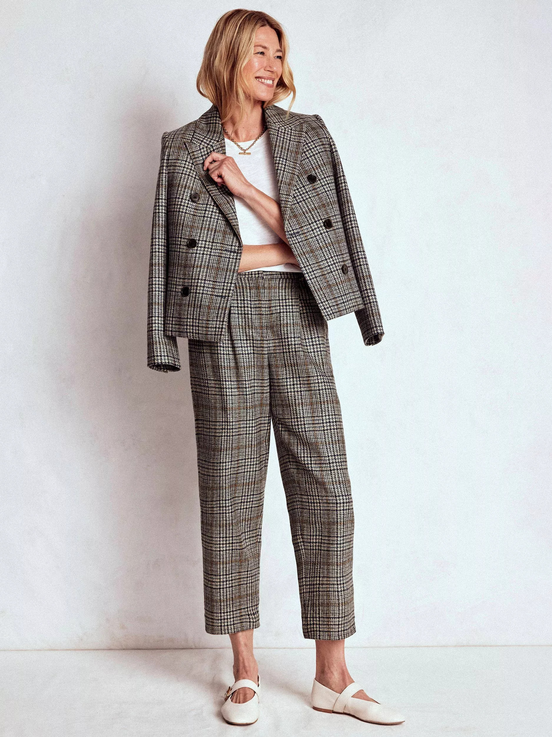 Boden Bloomsbury Check Pure Wool Trousers, Blue/Grey | John Lewis (UK)