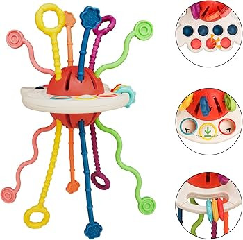 Montessori Toys for Babies, Food Grade Silicone Pull String |Baby Sensory Teething Toys, Fine Mot... | Amazon (US)