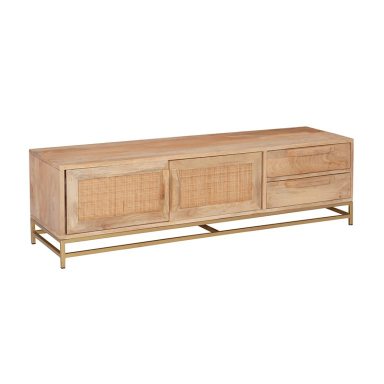 Powell Josie Rattan Wood Media Center in Natural - Walmart.com | Walmart (US)