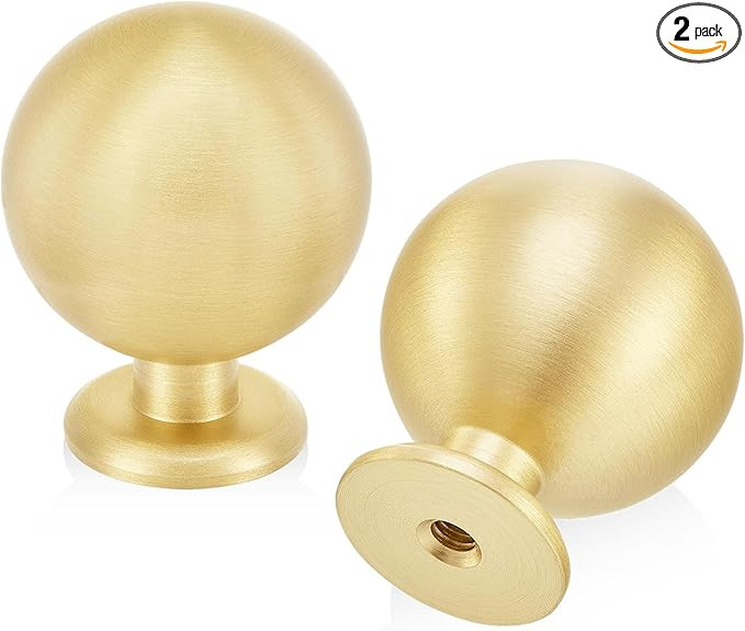 QOGRISUN 2-Pack Solid Brass Cabinet Knobs, Round Ball Gold Knobs for Dresser Drawer, 1.1-Inch Dia... | Amazon (US)