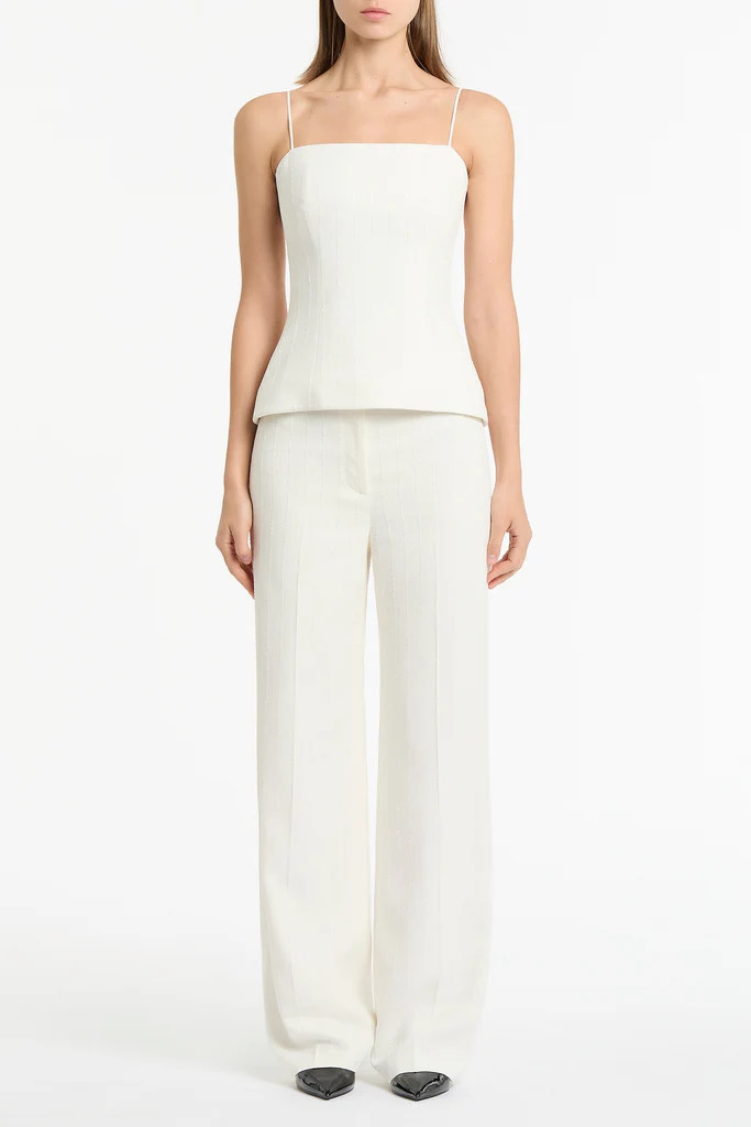 IVORY STARLIGHT TWILL TUCK FRONT PANT | Carla Zampatti