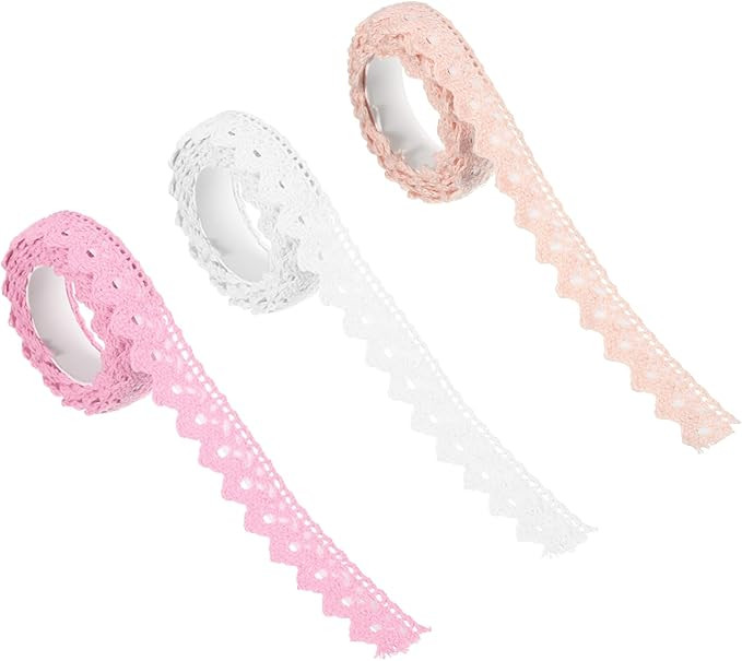 PATIKIL 0.6" Wide 2 Yards Self-Adhesive Lace Tape Lace Ribbon, 3 Pack Cotton Washi Trim Stickers ... | Amazon (US)