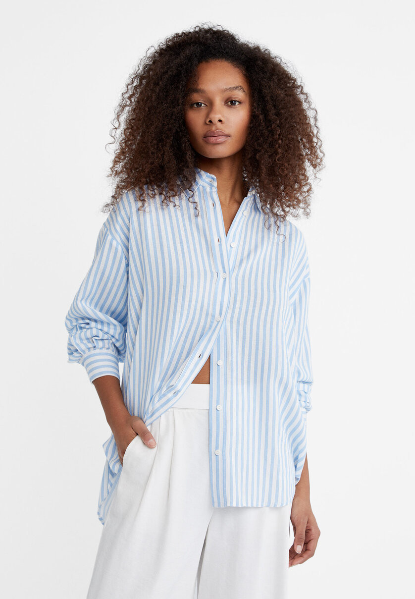 Linen blend shirt - Women's fashion | Stradivarius United Kingdom | Stradivarius (UK)