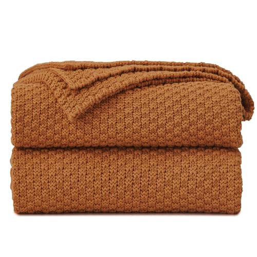 Longhui bedding Burnt Orange Knitted Throw Blanket for Couch, Soft, Cozy Machine Washable 100% Cotton Sofa Knit Blankets, Heavy 3.0lb Weight, 51 x 63 Inches, Laundry Bag Included | Amazon (US)