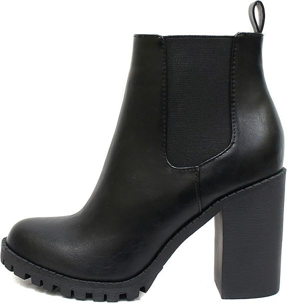 Soda Glove - Ankle Boot w/Lug Sole Elastic Gore and Chunky Heel | Amazon (US)