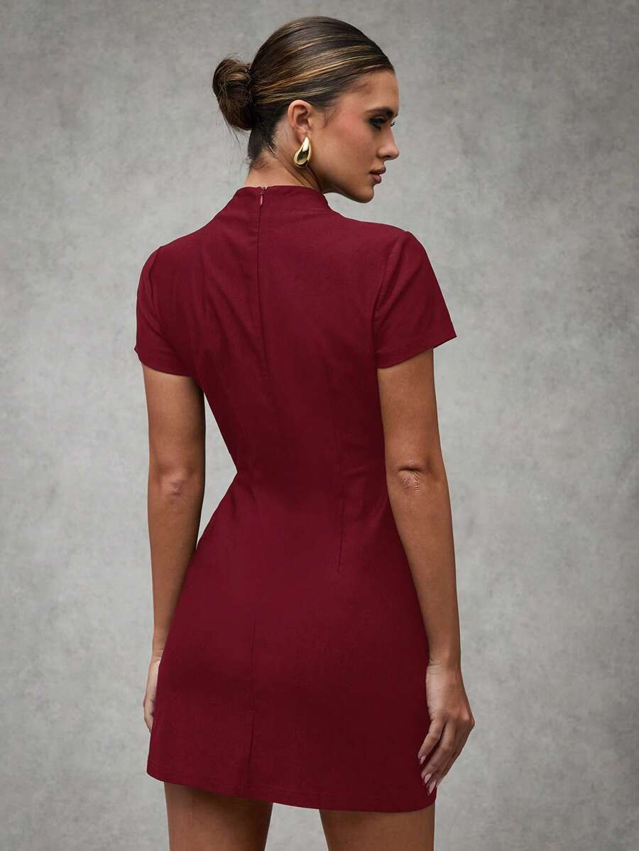 SHEIN BAE Black Stand Collar Pocket Decoration Old Money Style Dress ,Teacher Outfits ,Christmas ... | SHEIN