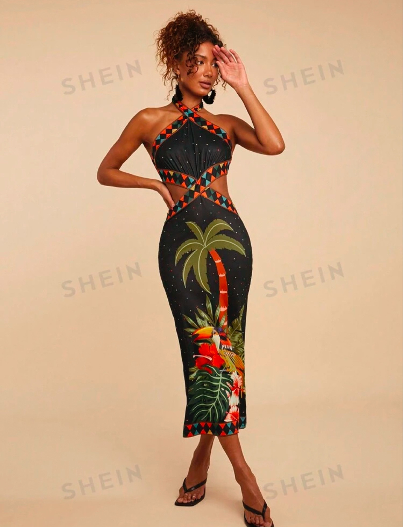 Travachic Women Tropical Print Halter Neck Bodycon Dress,Casual Vacation Beach Wear

#LTKFindsUnder50