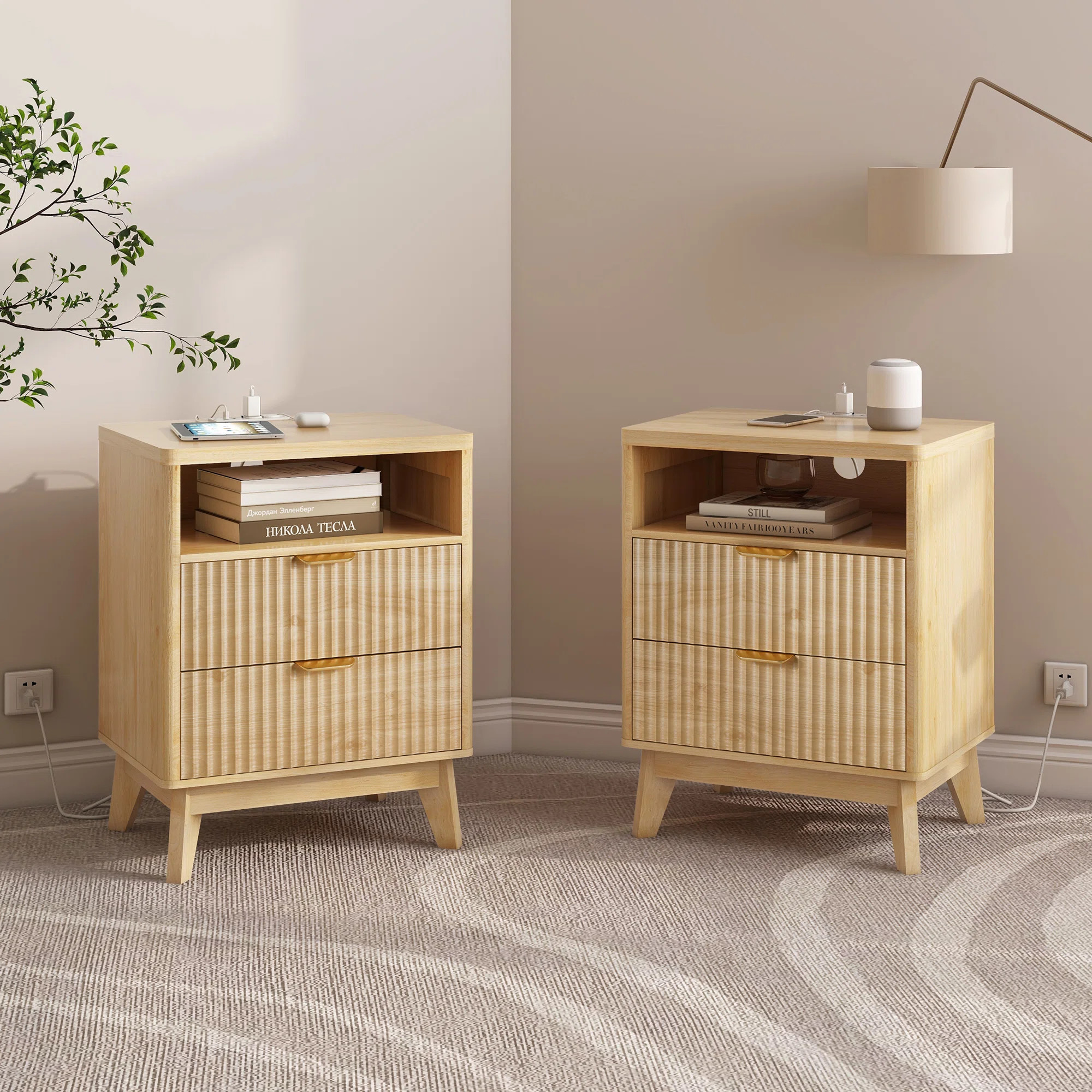 George Oliver Nightstand Set Of 2, Nightstand With Charging Station, Modern Design, 19.69'' W X 1... | Wayfair North America