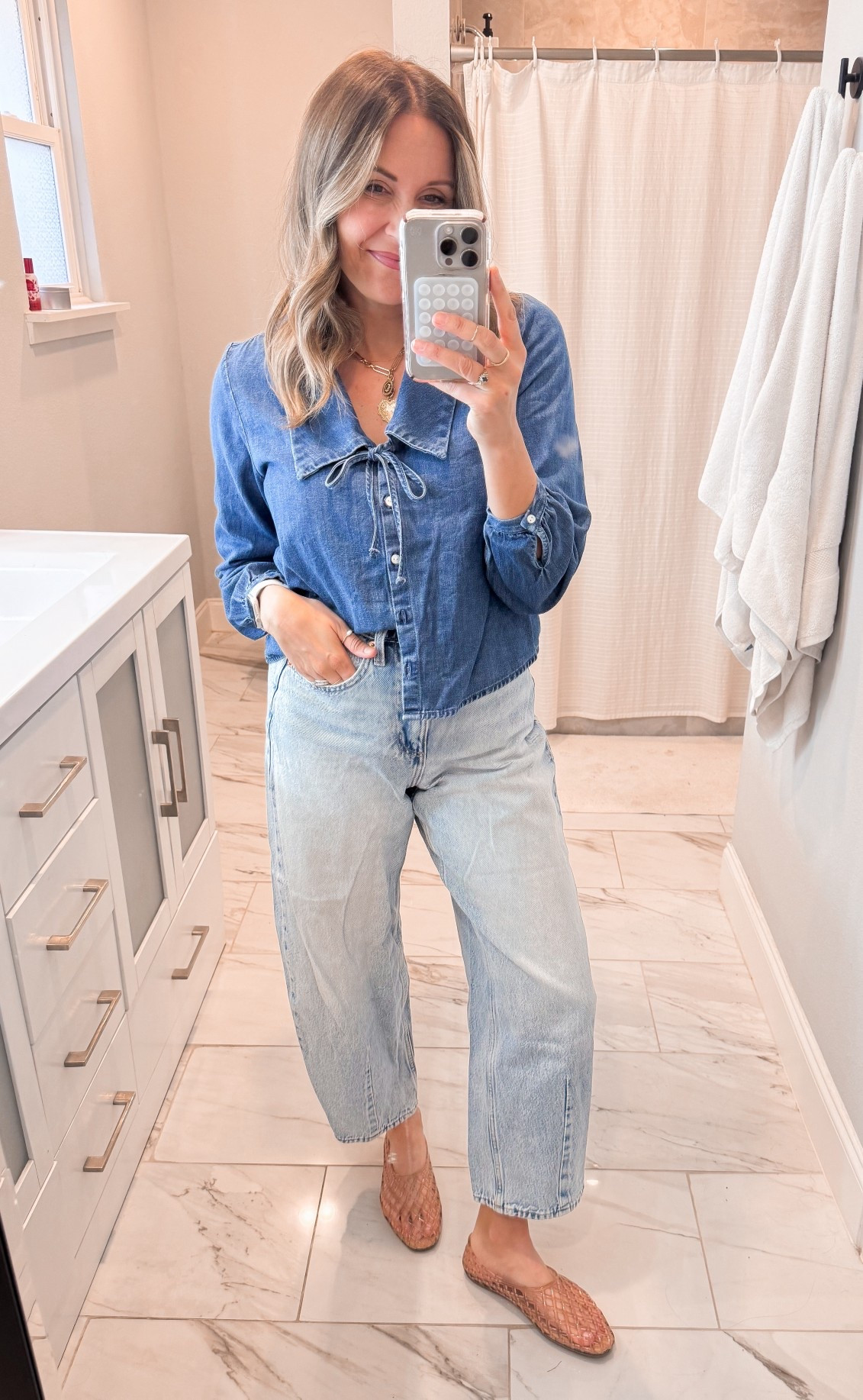 XS in top
Sized up 1 in Jeans 

#LTKootd #LTKOver40 #LTKmomlife