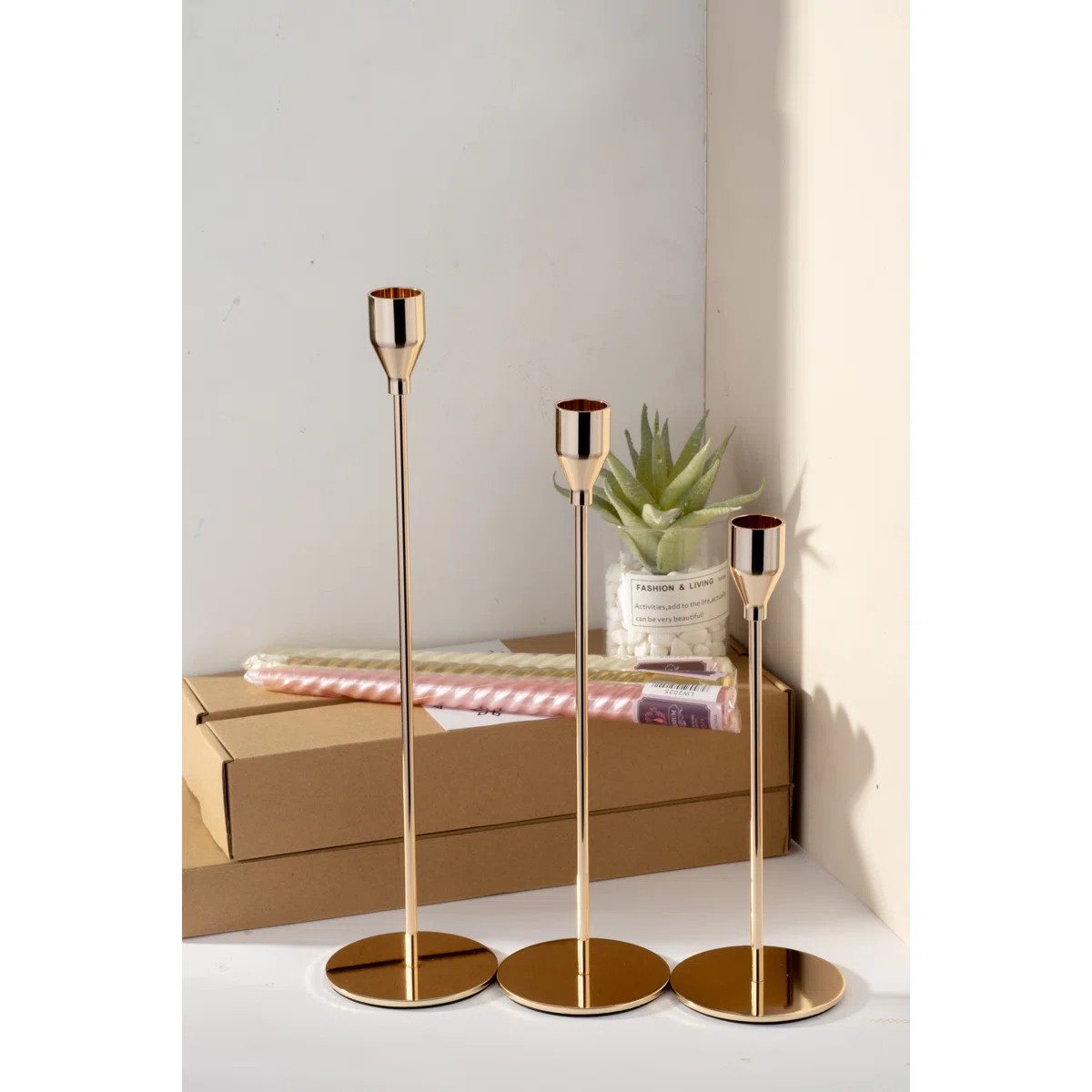 Rose Gold Metal Tabletop Candle holders set of 6 | Wayfair North America