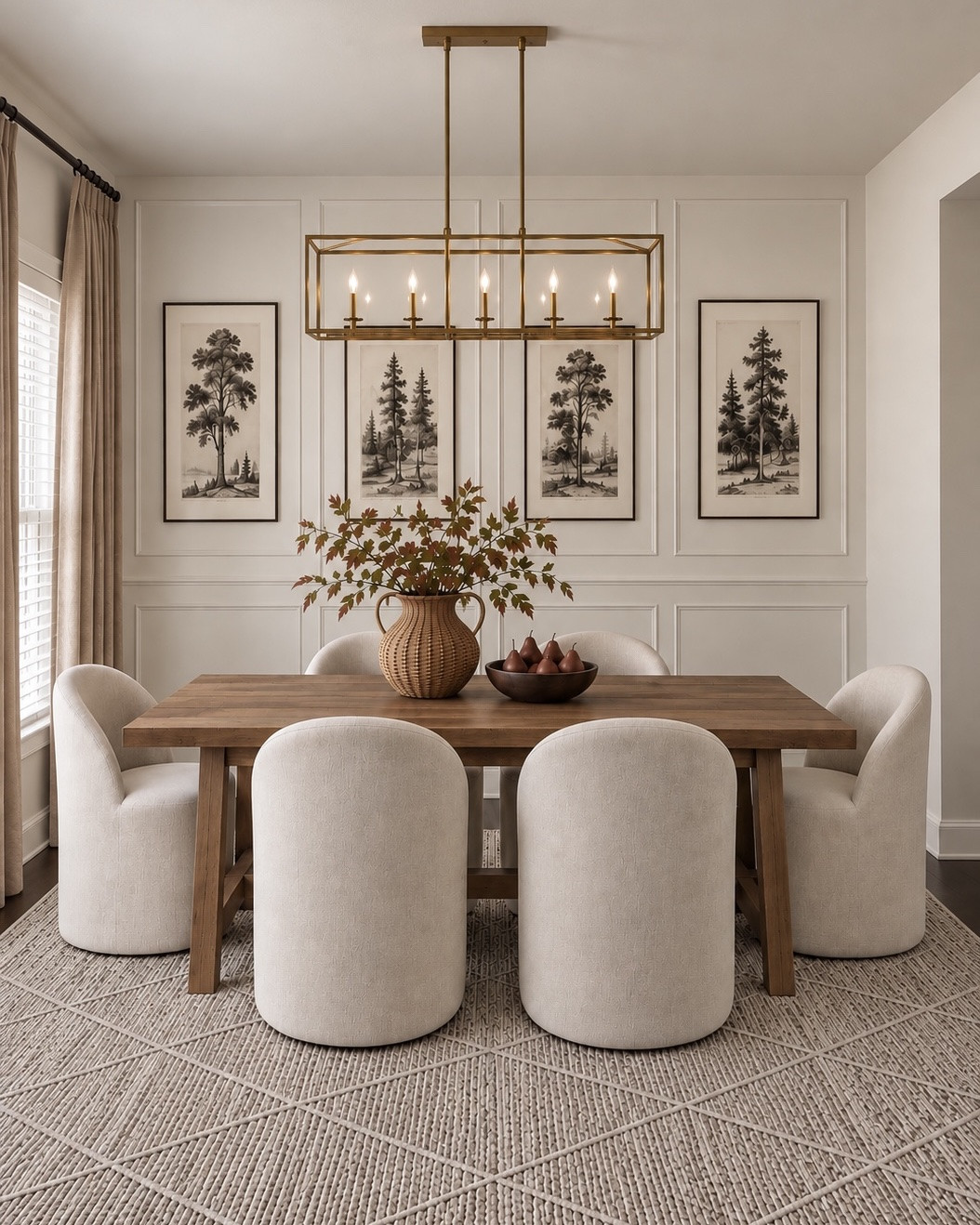 A warm and inviting dining room refresh 🤎 I paired a brushed brown table with upholstered chairs, creamy white walls, soft curtains and organic accents for a collected, transitional look.

#LTKHome