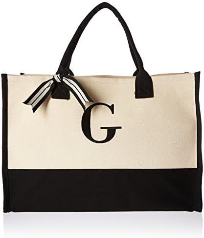 Mud Pie Classic Black and White Initial Canvas Tote Bags (G), 100% Cotton, 17" x 19" x 2" | Amazon (US)