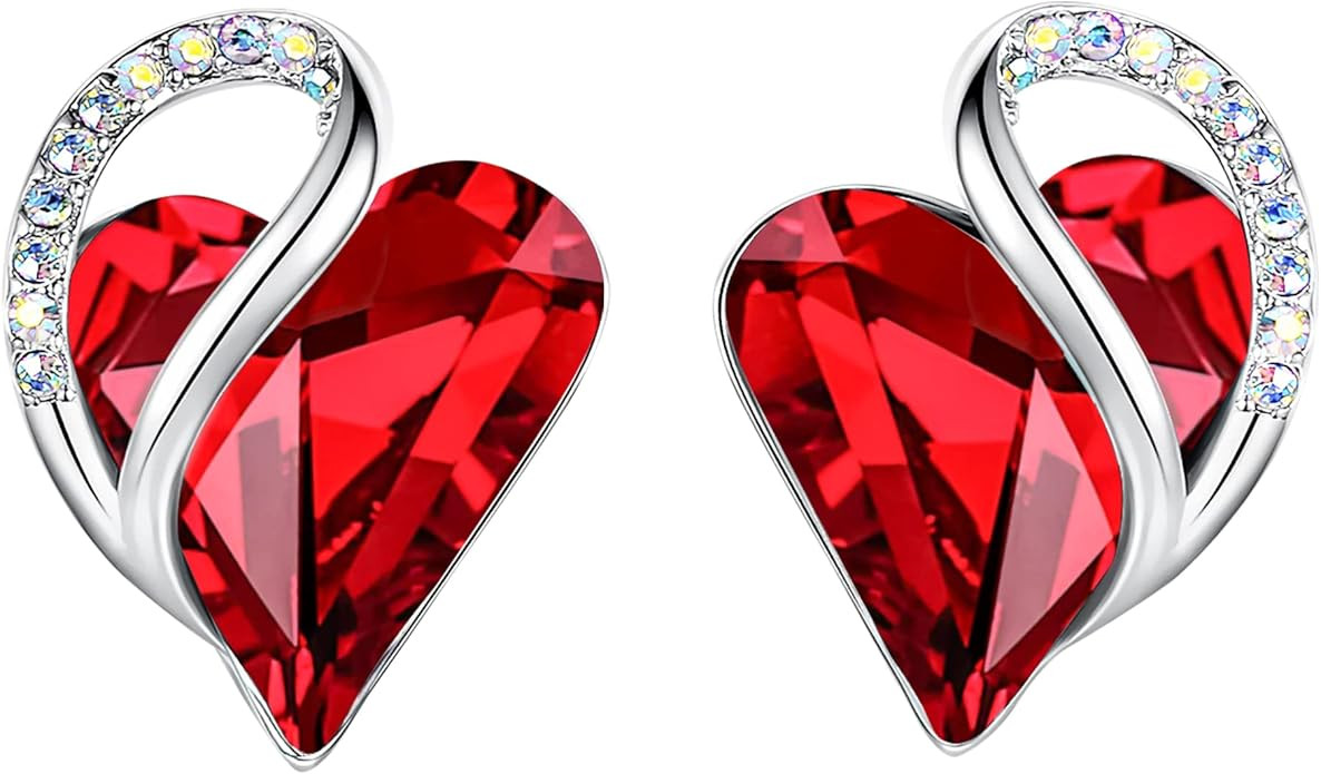 Leafael Valentine's Day Heart Birthstone Crystal Stud Earrings for Women, Infinity Love Silver Pl... | Amazon (US)