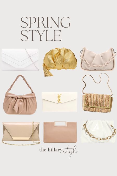 Spring Style: Handbags. 

Perfect spring handbags for weddings, bridal shower, baby showers, graduation, Easter, date night. Gold clutch, neutral clutch, tote, evening bag, crossbody bag, evening purse, white handbag, white clutch, event purse. 

#LTKstyletip #LTKFind #LTKitbag