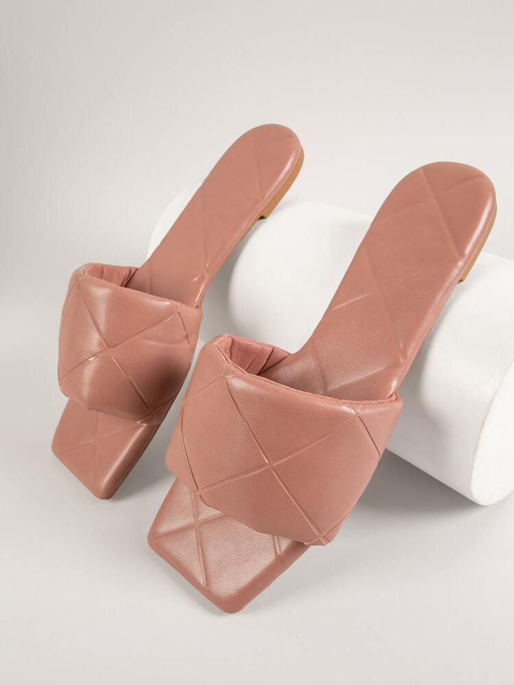 1 Pair Quilted Faux Leather Open Toe Slide Sandals | SHEIN