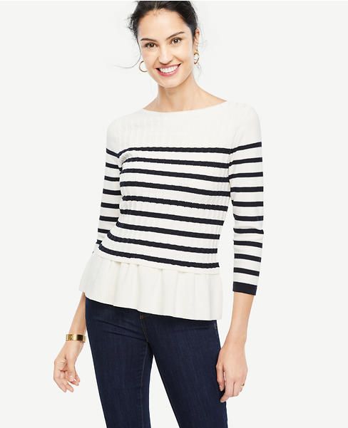 Striped Cable Peplum Sweater | Ann Taylor (US)