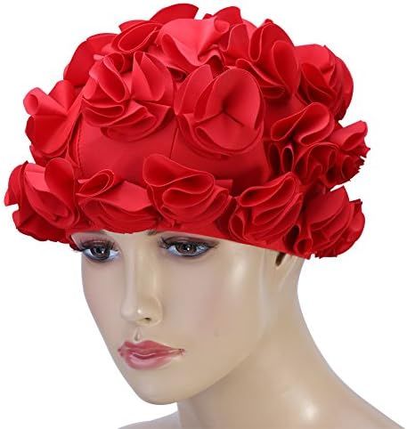 Fashion Flower Swim,Long Hair Swimming Women Adult Kids Retro Floral Petal Swimming Hats Fashion Ela | Amazon (US)
