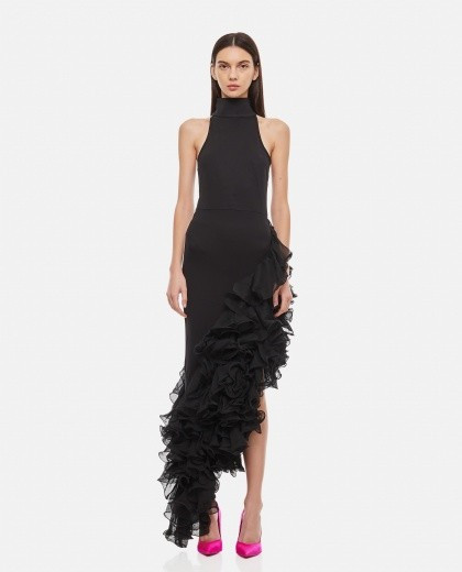 HIGH-NECK JERSEY DRESS WITH FRILLS | Biffi Boutique Spa