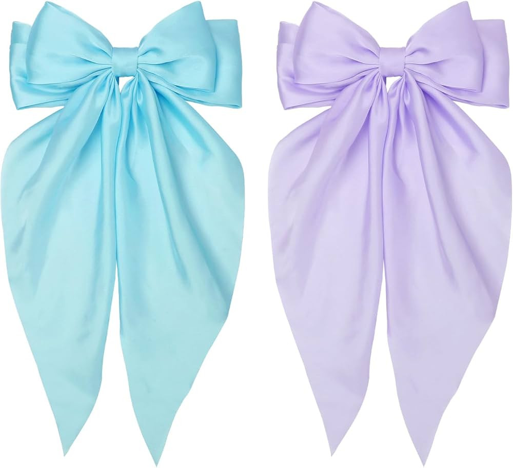 Hair Accessories for Women: Coquette Satin Bows with Long Tails, Vintage Ribbon Clips in Blue and... | Amazon (US)