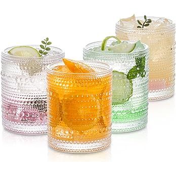 Glass Cups Vintage Drinking Glasses Set of 4, Clear Hobnail Glasses Tumbler, Embossed Design Glas... | Amazon (US)