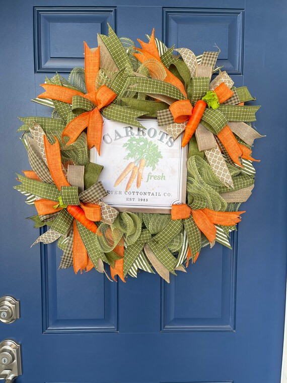 Easter Carrot Wreath, Gift for Her, Spring Front Door Decor, Seasonal Porch Decoration, Holiday W... | Etsy (US)