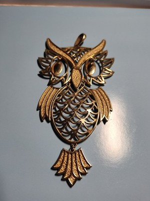 Vintage 1970s Gold Owl Pendant Geometric Design with Dangle Eyes | eBay US