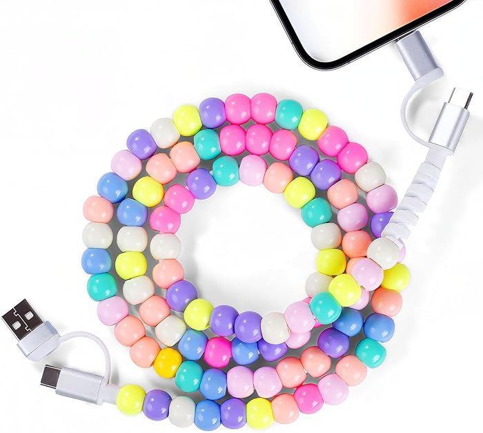 4-in-1 Beaded Charging Cable, Metal Design, Nicely Packed, 60W Fast Charging, MFi Certified, Cute... | Amazon (US)