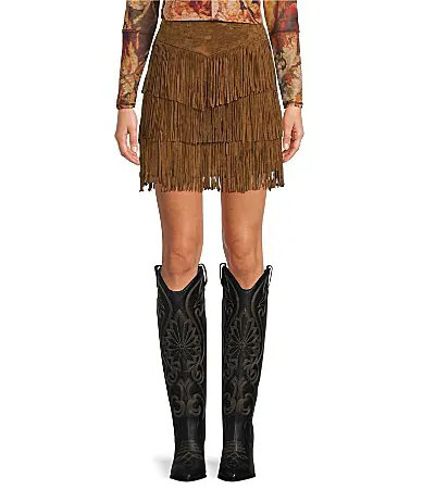 Scully Western Tiered Suede Fringe Mini Skirt - S | Dillard's