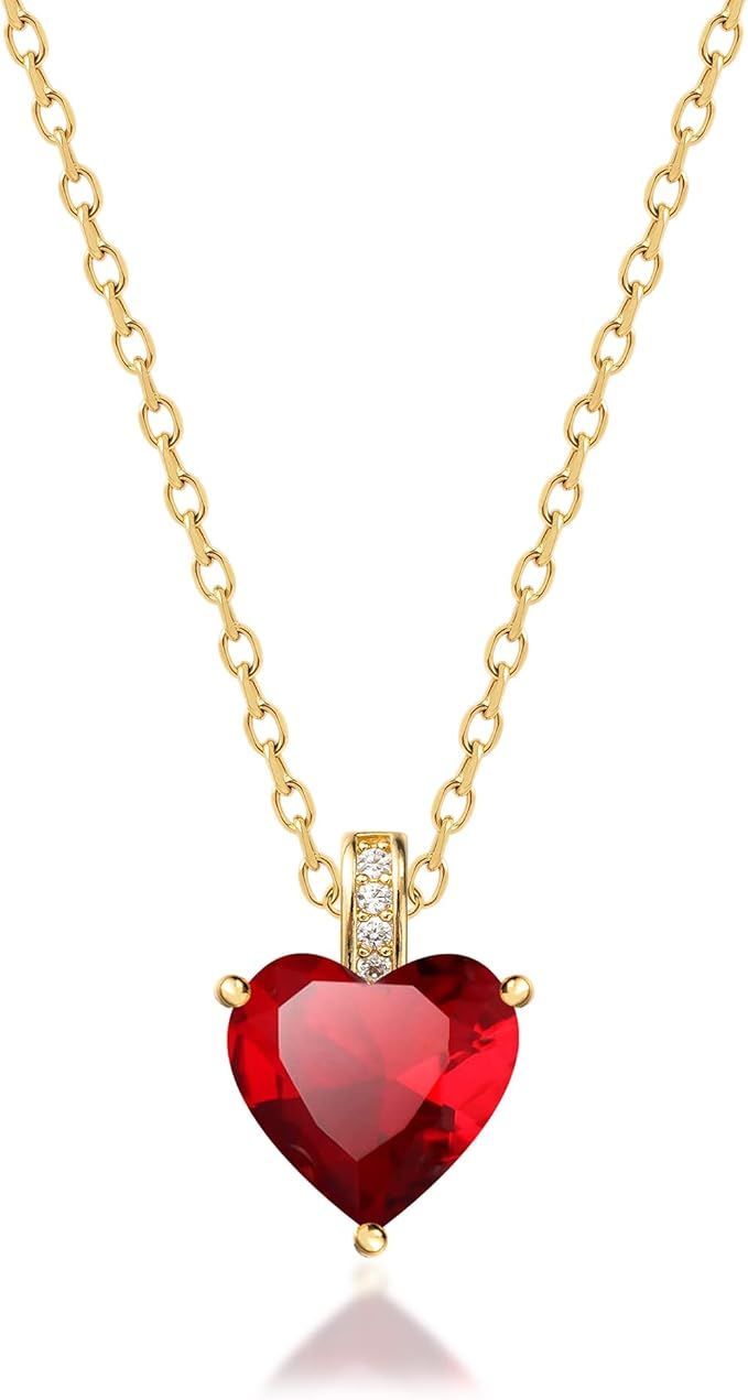 Genuine Birthstone Necklace for Girls Women, Heart Love Necklace for Tween & Teen, Birthstone Jew... | Amazon (US)
