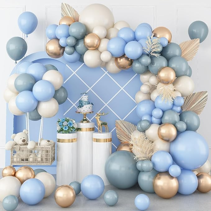 Blue and Gold Balloon Arch,133pcs Dusty Baby Blue Balloons Arch Garland Kit with Fog Baby Blue Ma... | Amazon (US)