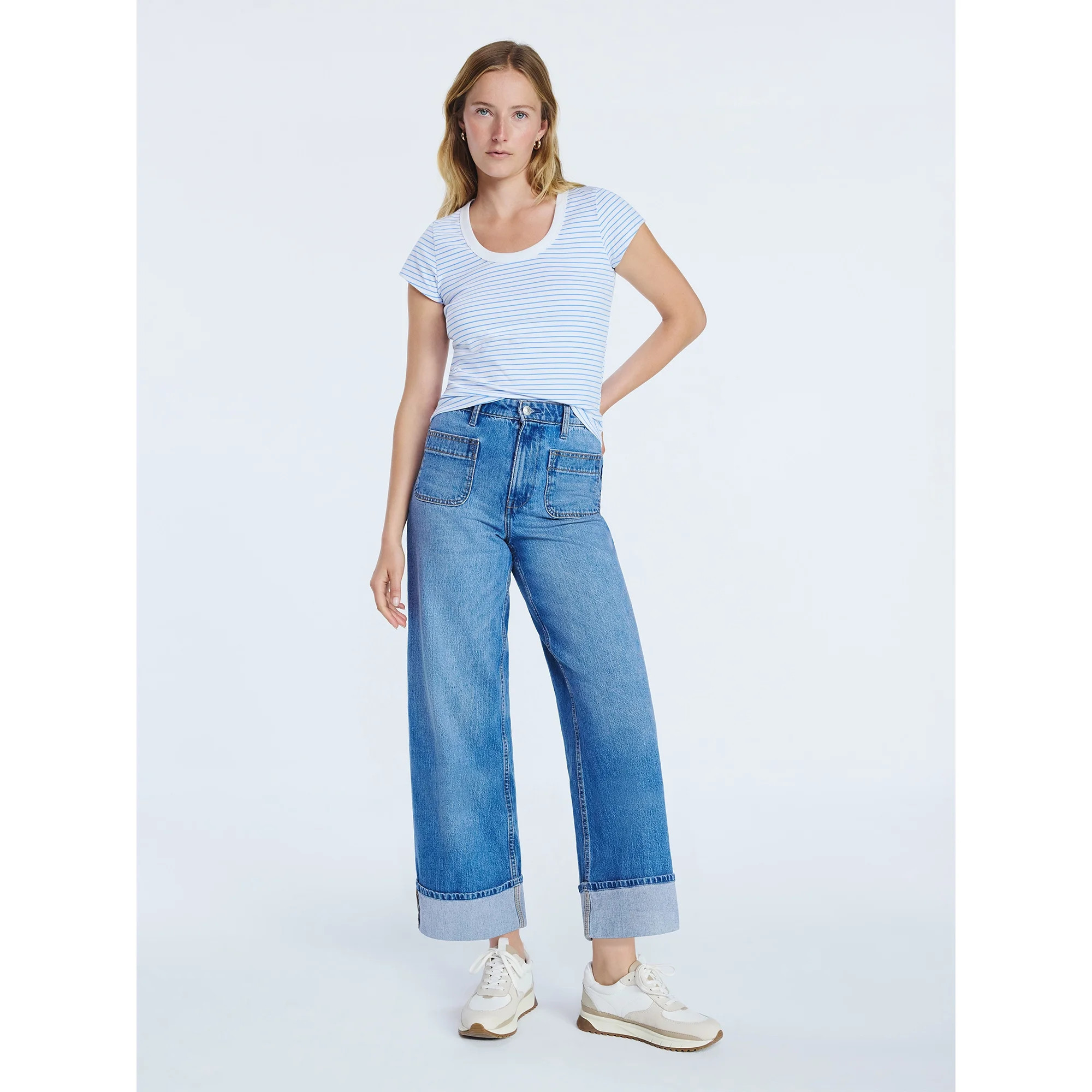 Free Assembly Women’s High Rise Cuffed Jean Pants with Patch Pockets, 30" Inseam, Sizes 0-28W | Walmart (US)
