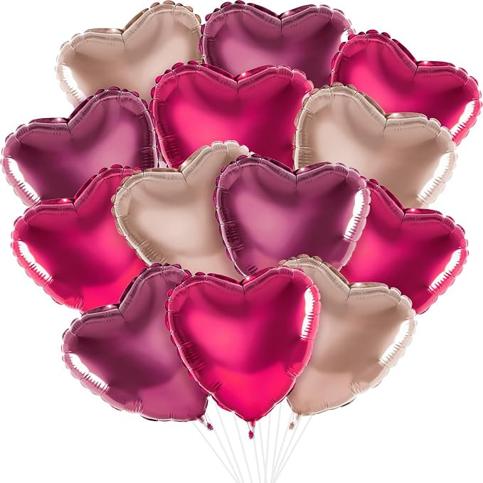 Boromine 30 Pcs 18 In Foil Heart-shaped Balloons for Valentine‘s Day Decorations, Pink Rose Red... | Amazon (US)