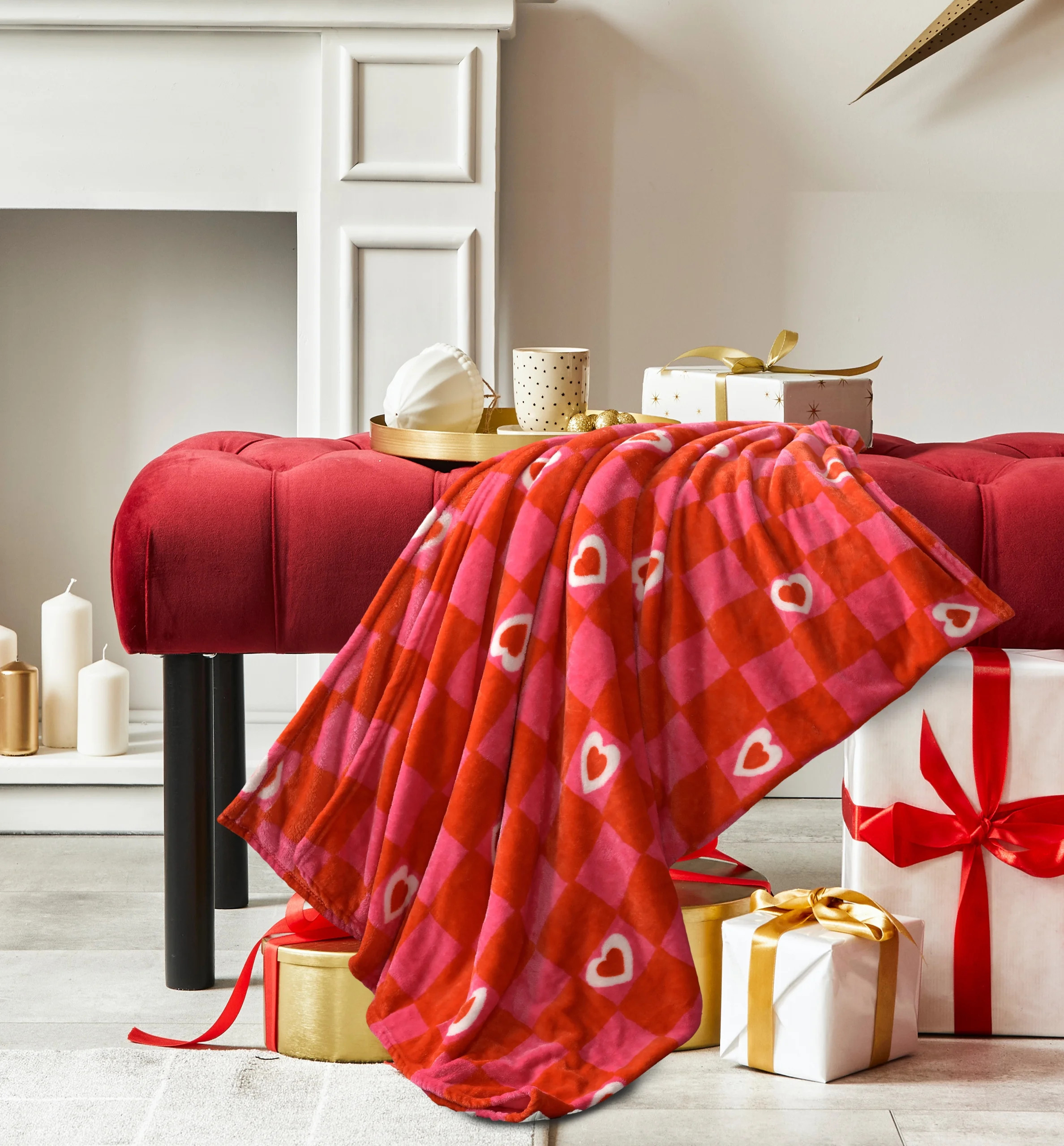 Way to Celebrate Super Soft Cozy Valentines Day Oversize Plush Throw Blankets, Check Hearts | Walmart (US)