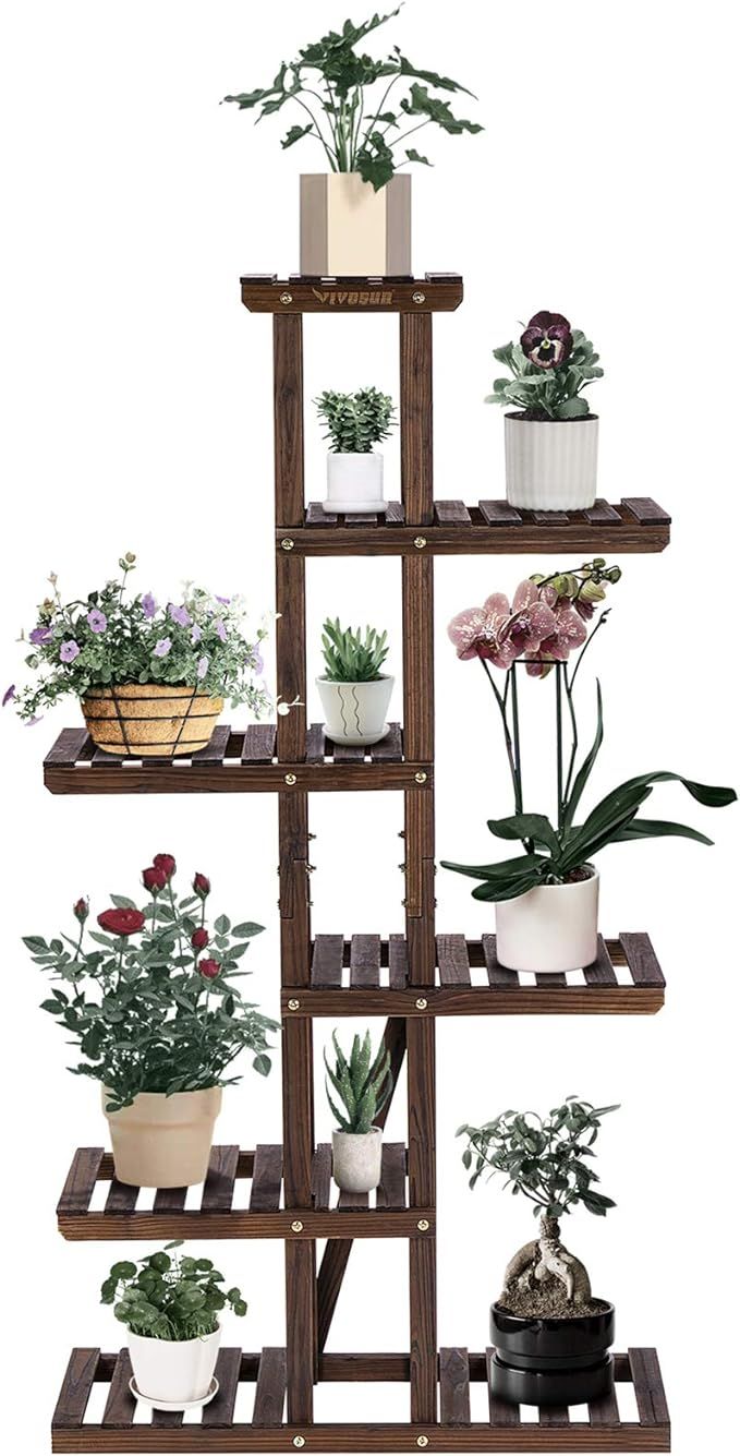 VIVOSUN Plant Stand Indoor Plant Shelf, 6 Tiers 11 Potted Wooden Flower Holder, Tiered Plant Rack... | Amazon (US)