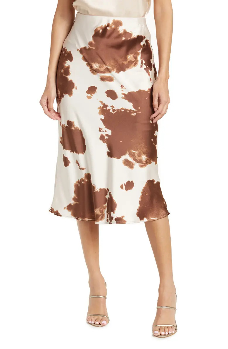 Renee C Satin Cow Print Midi Skirt | Nordstromrack | Nordstrom Rack