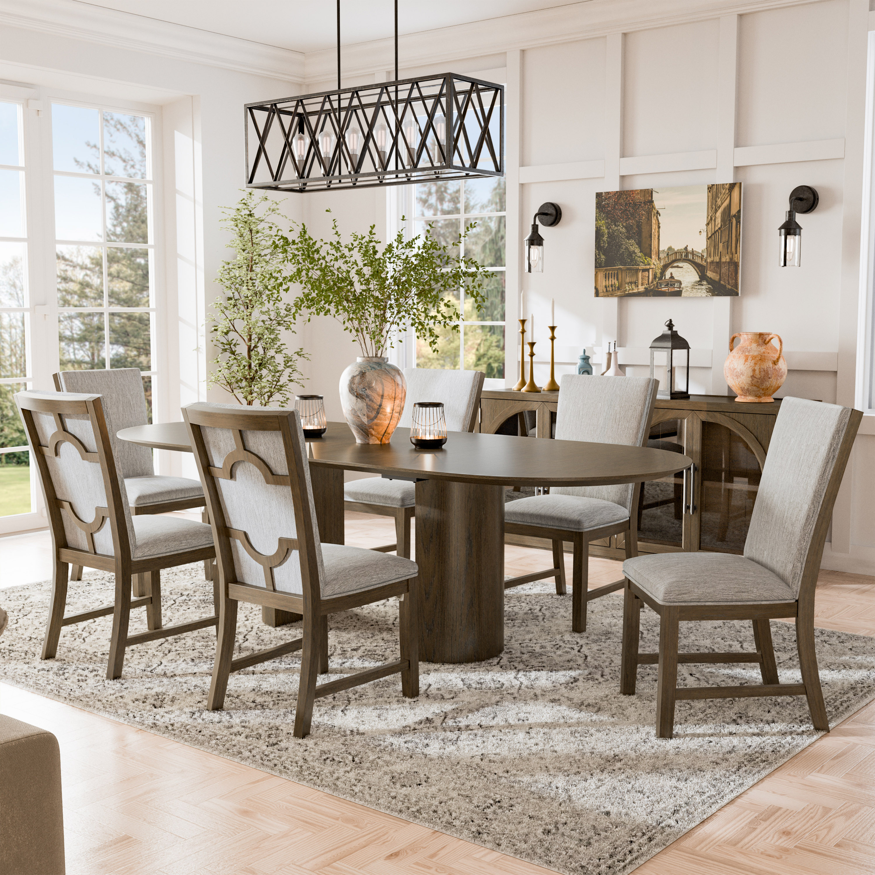 Furniture of America Garanie Oak Contemporary/Modern Dining Room Set with Oval Table ( Seats 6 ) in Brown | IDFN3411AKOT7PC | Lowe's