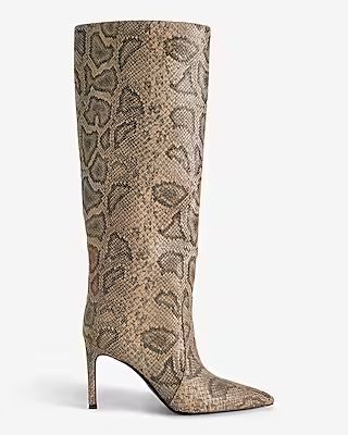 Snakeskin Pointed Toe Thin Heeled Tall Boots | Express