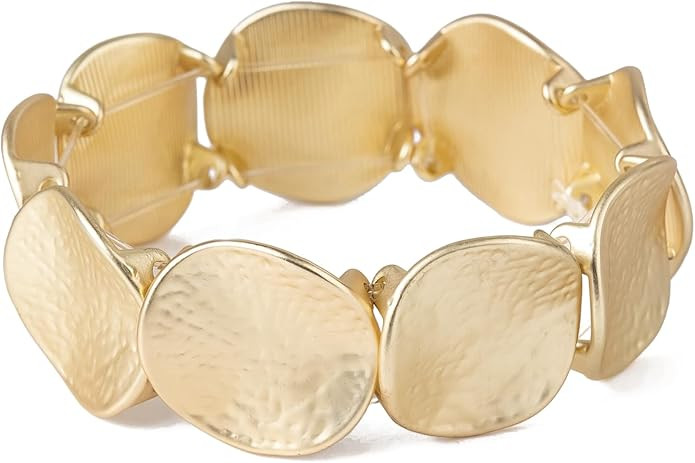 BHDJSHX Retro Coin - Shaped Bracelet, Gold/Silver Tone Textured Hammered Bracelet/Gold/Silver Chr... | Amazon (US)