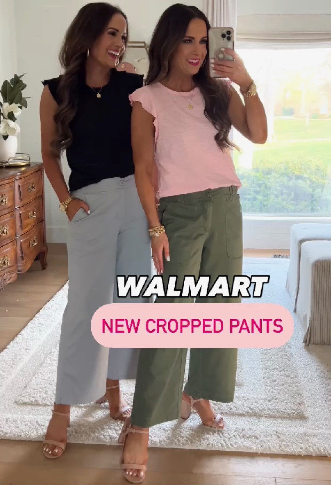 Scroll to shop! These popular pants go in & out of stock! Hope your size is available! Wearing size 2 and 4. These tops are just $15 at Walmart! Wearing size S. These shoes are just $34! Follow for more! 💕